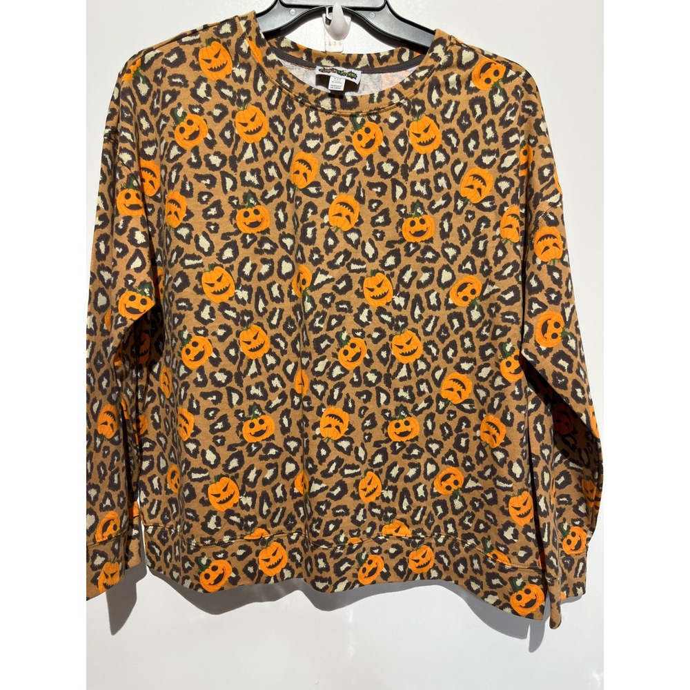 Pumpkins & Potions Womens XXL Halloween Leopard Pumpkin Sweatshirt Brown Orange